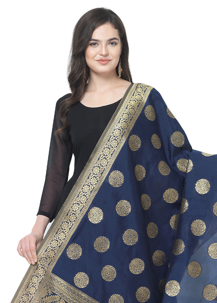 Navy Blue Jacquard Dupatta - Indian Silk House Agencies