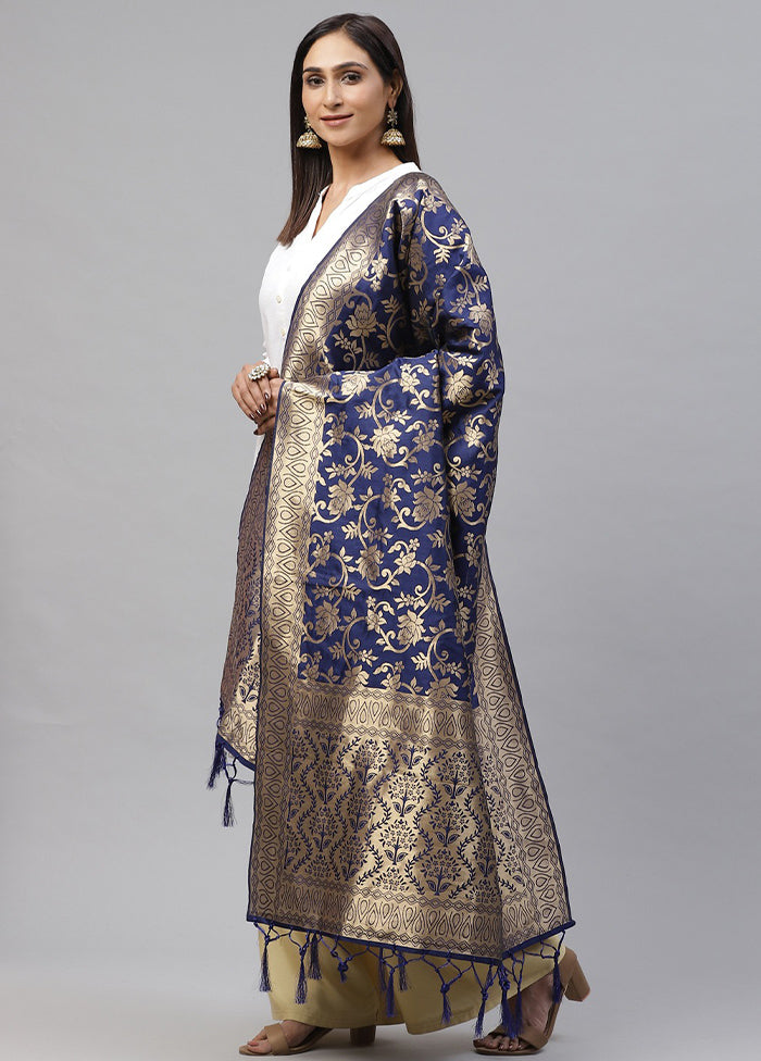 Navy Blue Art Silk Dupatta - Indian Silk House Agencies