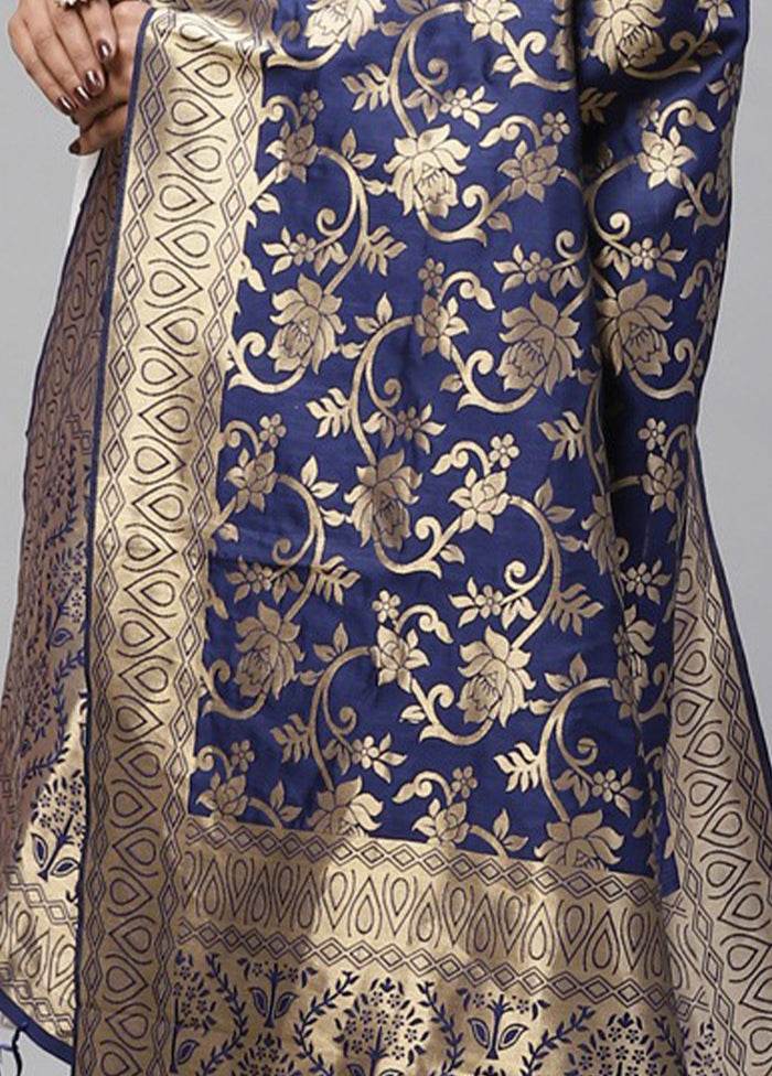 Navy Blue Art Silk Dupatta - Indian Silk House Agencies