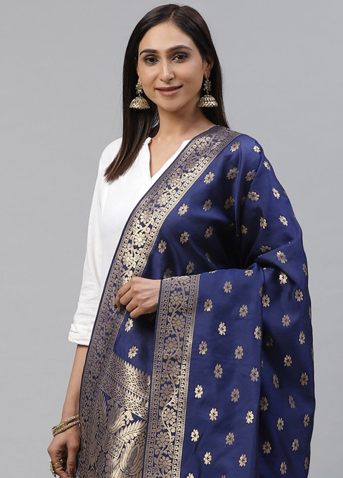 Navy Blue Art Silk Dupatta - Indian Silk House Agencies