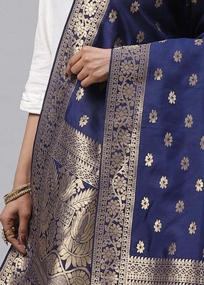 Navy Blue Art Silk Dupatta - Indian Silk House Agencies