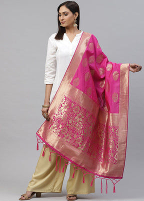 Pink Art Silk Dupatta - Indian Silk House Agencies