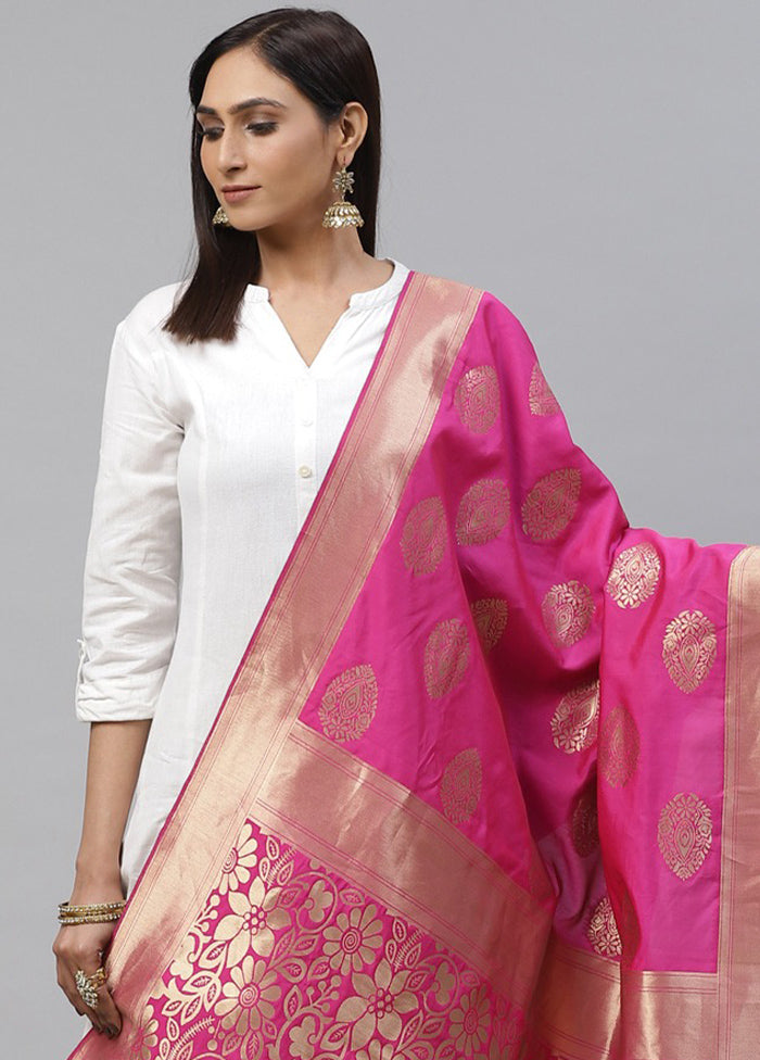 Pink Art Silk Dupatta - Indian Silk House Agencies