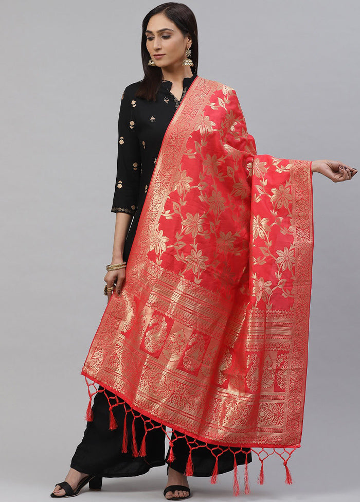 Red Art Silk Dupatta - Indian Silk House Agencies