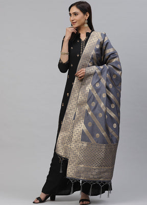 Grey Art Silk Dupatta - Indian Silk House Agencies