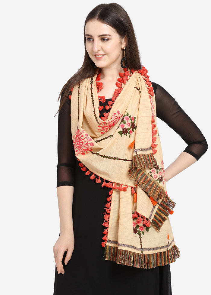 Beige Cotton Khadi Dupatta - Indian Silk House Agencies