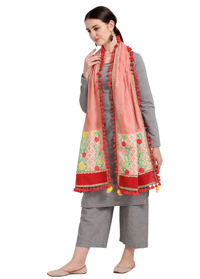 Peach Cotton Khadi Dupatta - Indian Silk House Agencies