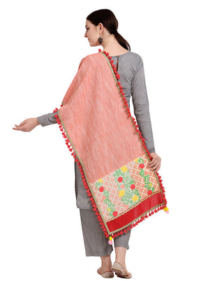 Peach Cotton Khadi Dupatta - Indian Silk House Agencies