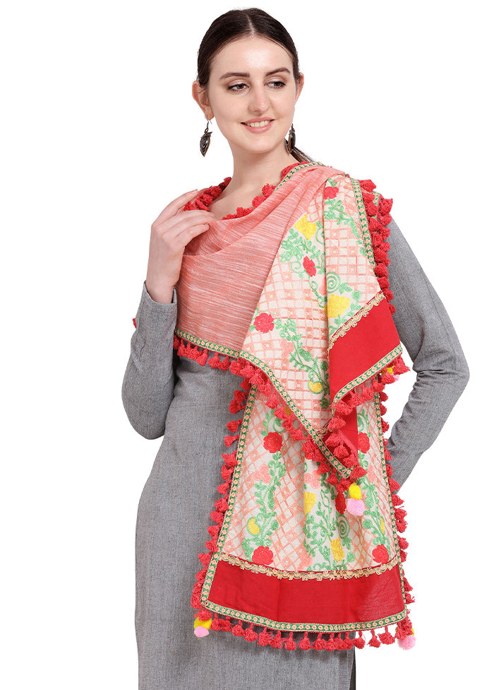 Peach Cotton Khadi Dupatta - Indian Silk House Agencies