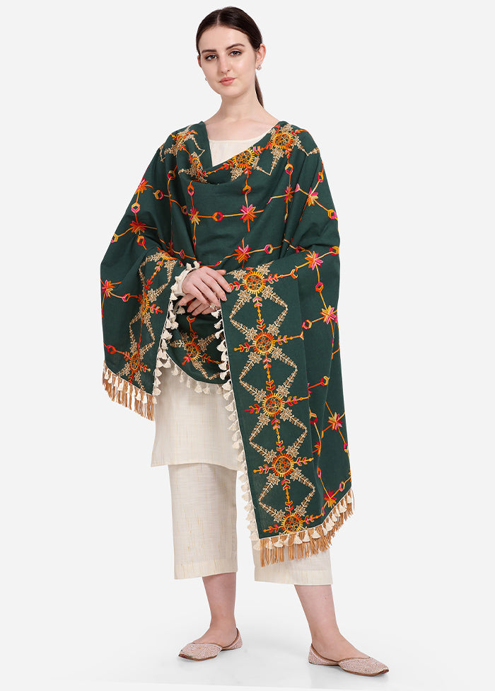 Green Cotton Khadi Dupatta - Indian Silk House Agencies