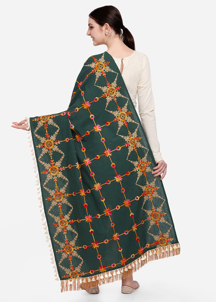 Green Cotton Khadi Dupatta - Indian Silk House Agencies