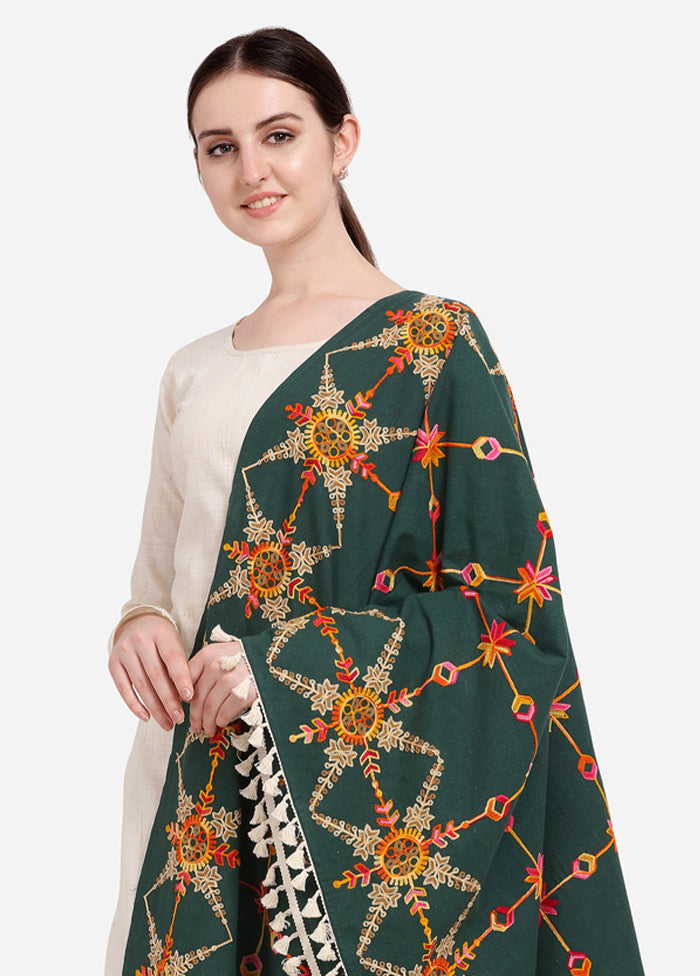 Green Cotton Khadi Dupatta - Indian Silk House Agencies