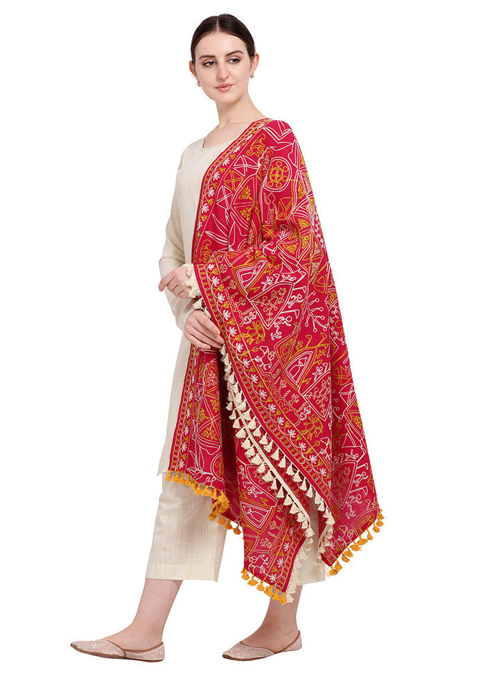 Red Cotton Khadi Dupatta - Indian Silk House Agencies