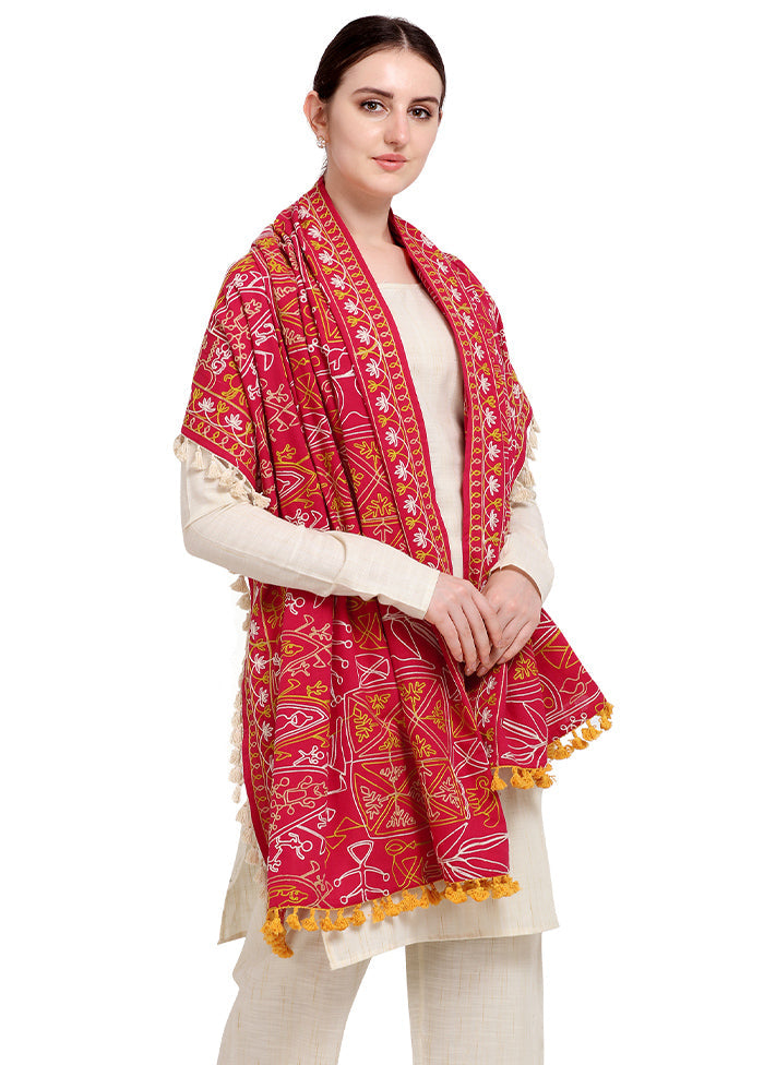 Red Cotton Khadi Dupatta - Indian Silk House Agencies