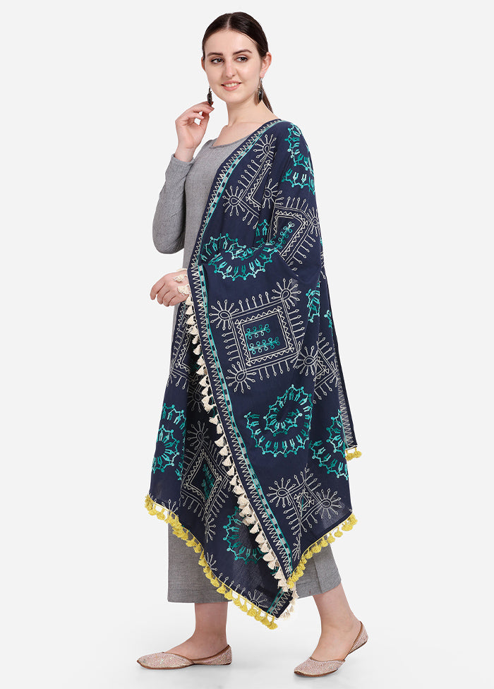 Navy Blue Cotton Khadi Dupatta - Indian Silk House Agencies