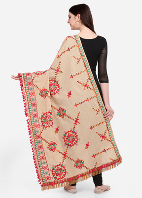 Beige Cotton Khadi Dupatta - Indian Silk House Agencies