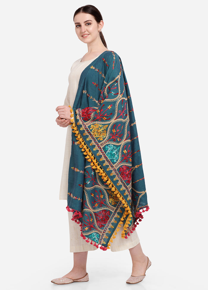 Teal Cotton Khadi Dupatta - Indian Silk House Agencies