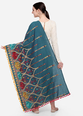 Teal Cotton Khadi Dupatta - Indian Silk House Agencies