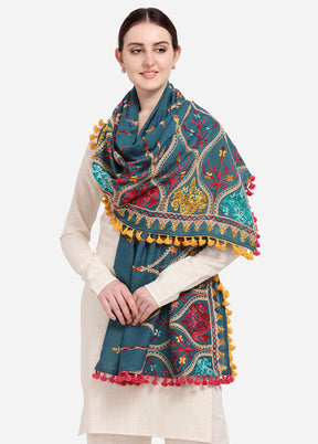 Teal Cotton Khadi Dupatta - Indian Silk House Agencies