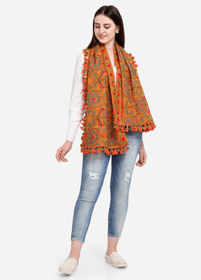 Orange Cotton Khadi Dupatta - Indian Silk House Agencies