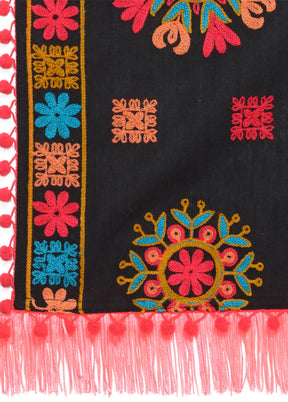 Black Cotton Khadi Dupatta - Indian Silk House Agencies