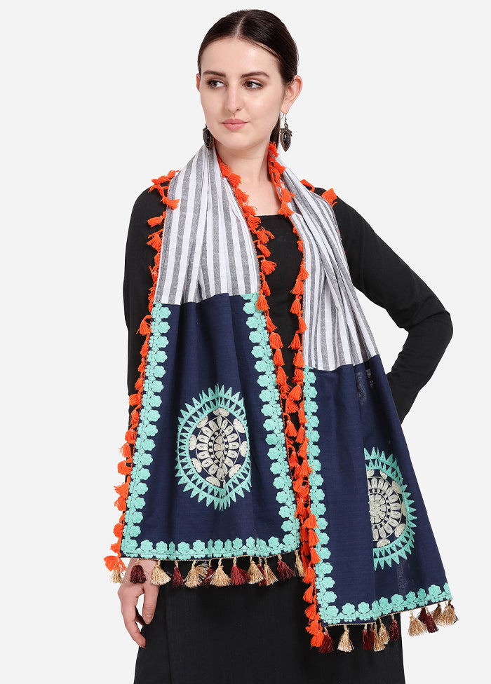 Blue Cotton Khadi Dupatta - Indian Silk House Agencies