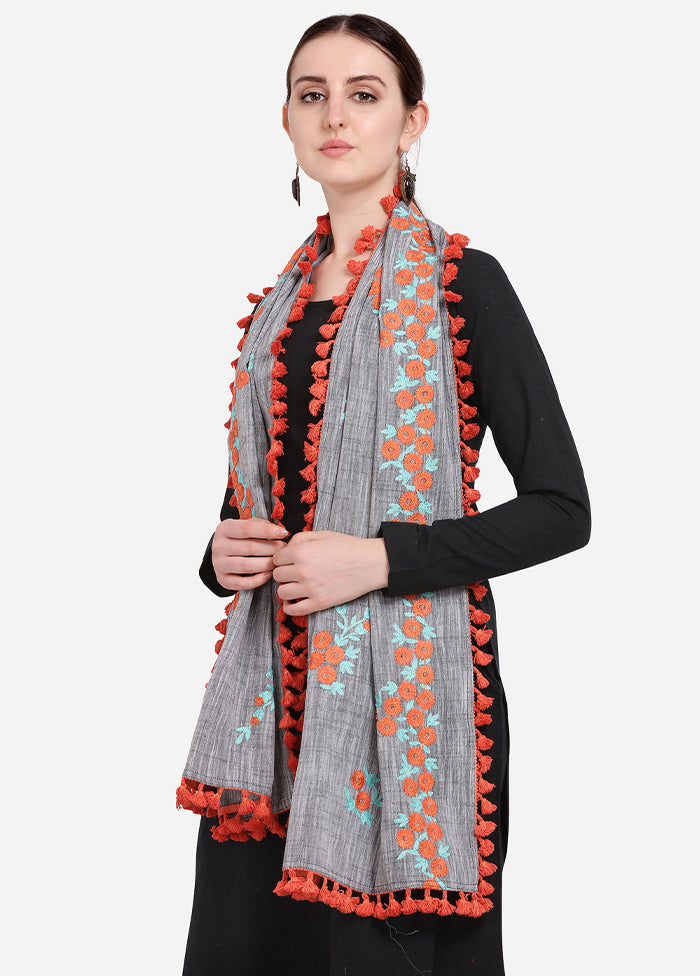 Grey Cotton Khadi Dupatta - Indian Silk House Agencies