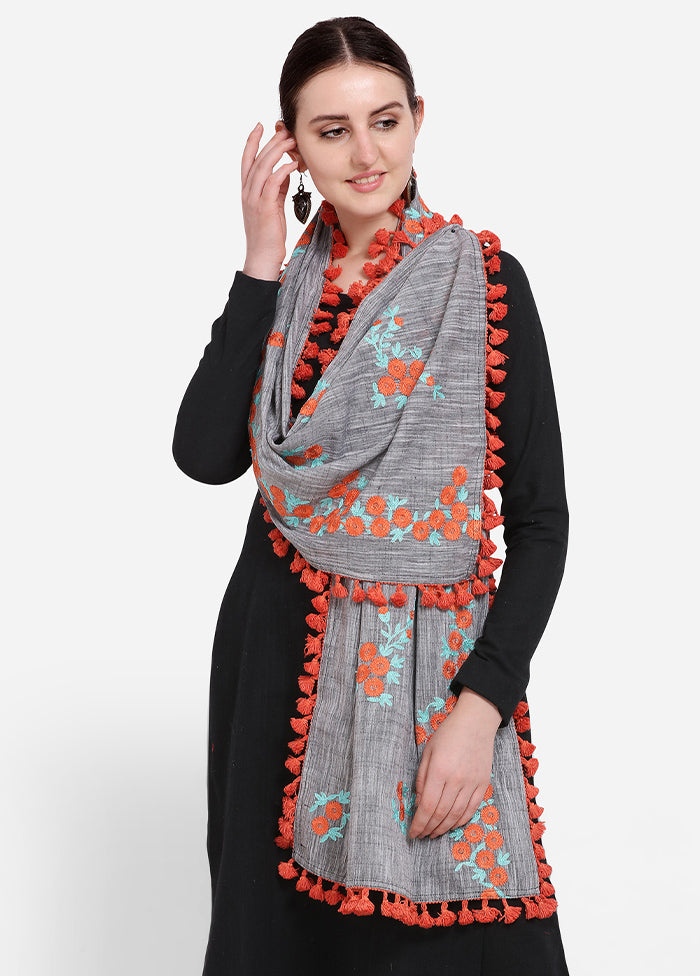 Grey Cotton Khadi Dupatta - Indian Silk House Agencies