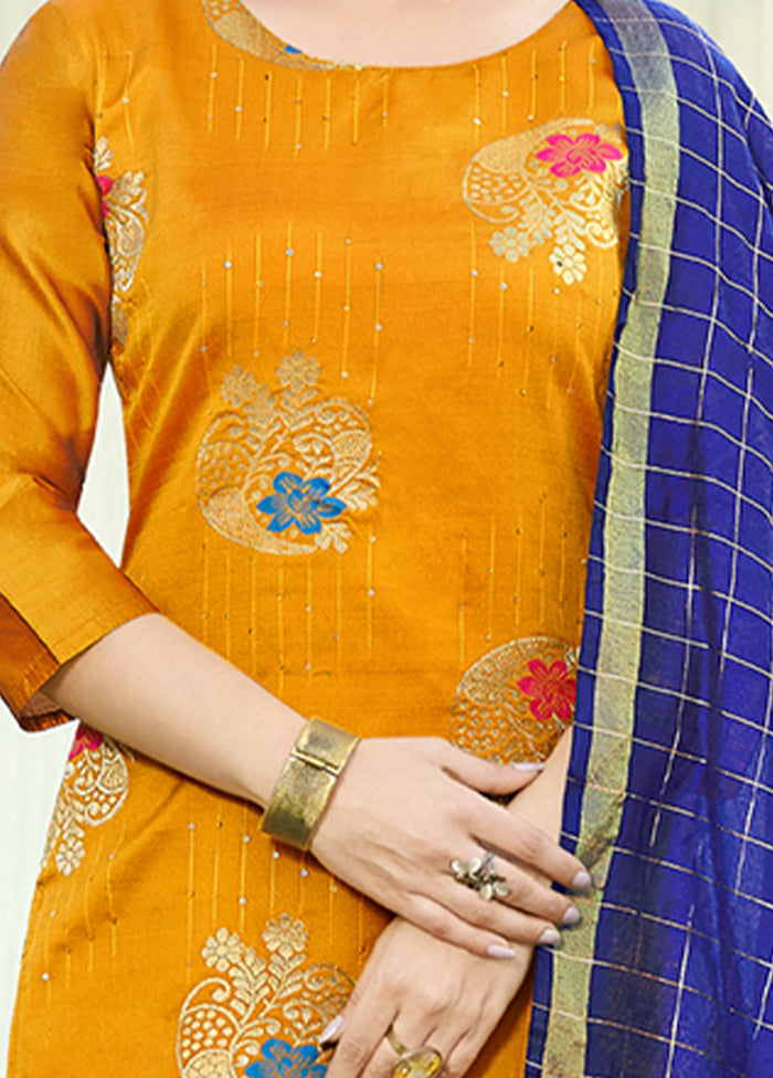 3 Pc Yellow Readymade Silk Suit Set - Indian Silk House Agencies