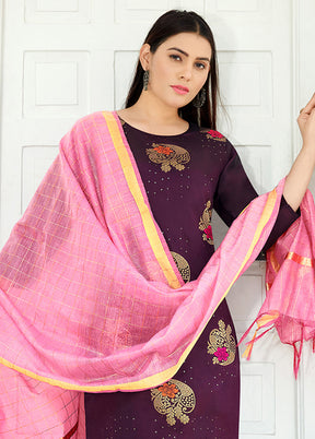 3 Pc Wine Readymade Silk Suit Set - Indian Silk House Agencies