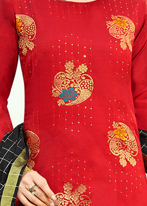 3 Pc Red Readymade Silk Suit Set - Indian Silk House Agencies