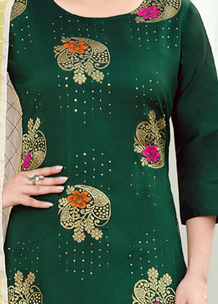 3 Pc Green Readymade Silk Suit Set - Indian Silk House Agencies