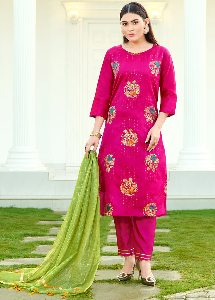 3 Pc Pink Readymade Silk Suit Set - Indian Silk House Agencies