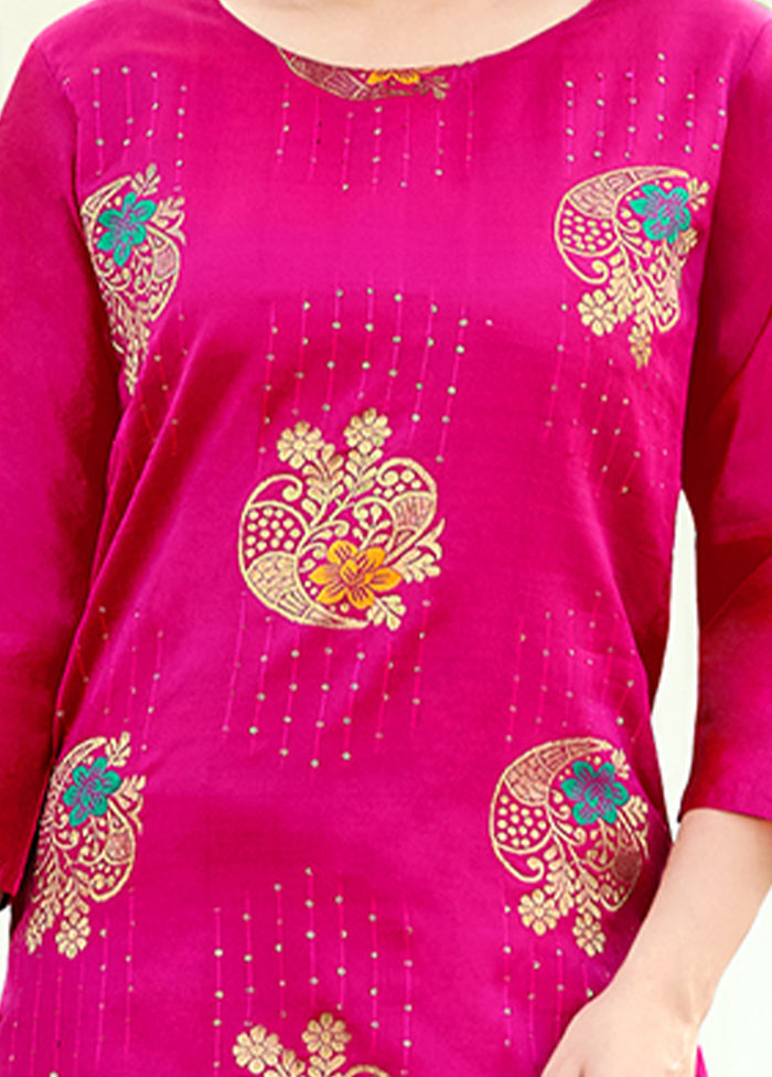 3 Pc Pink Readymade Silk Suit Set - Indian Silk House Agencies