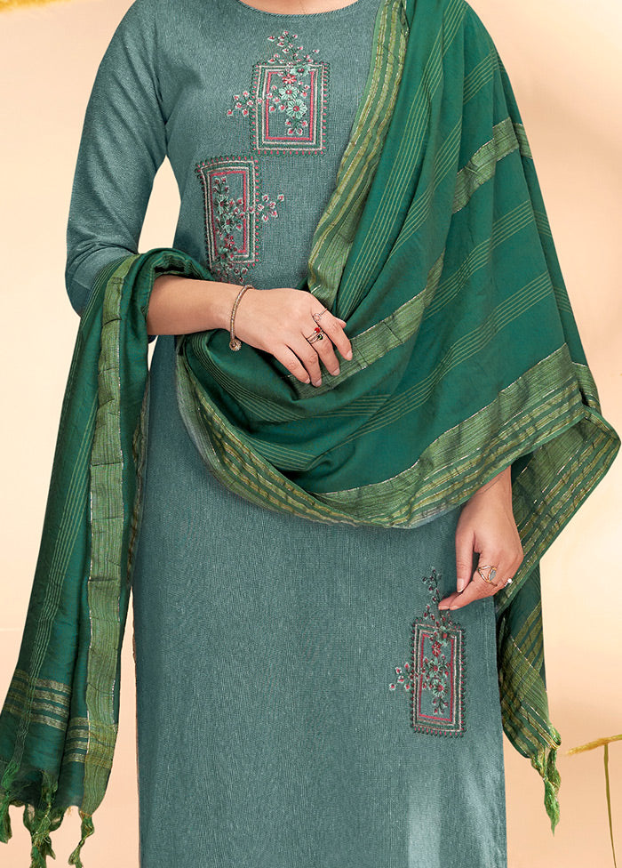 3 Pc Teal Blue Readymade Cotton Suit Set - Indian Silk House Agencies