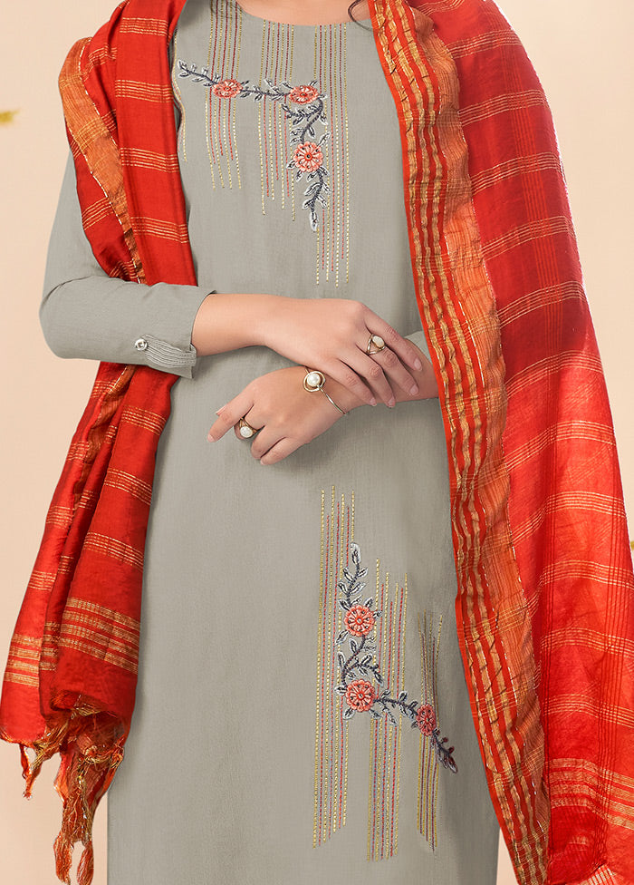 3 Pc Grey Readymade Cotton Suit Set - Indian Silk House Agencies