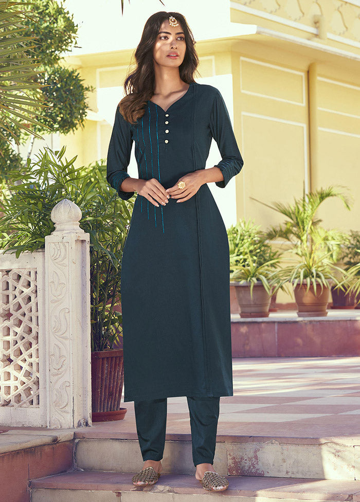 2 Pc Green Readymade Silk Kurti Set - Indian Silk House Agencies