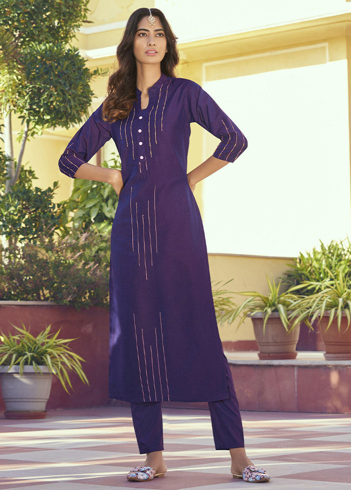 2 Pc Purple Readymade Silk Kurti Set - Indian Silk House Agencies