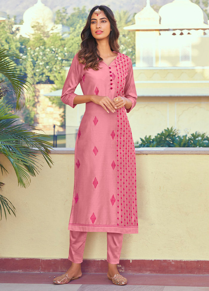 2 Pc Pink Readymade Silk Kurti Set - Indian Silk House Agencies