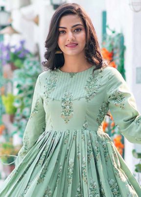 Pista Green Readymade Silk Long Kurti