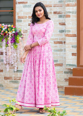 Pink Readymade Silk Long Kurti