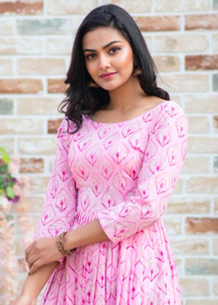 Pink Readymade Silk Long Kurti