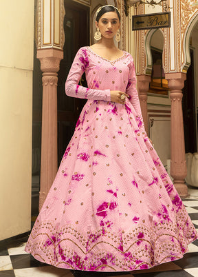 Pink Semi Stitched Cotton Gown