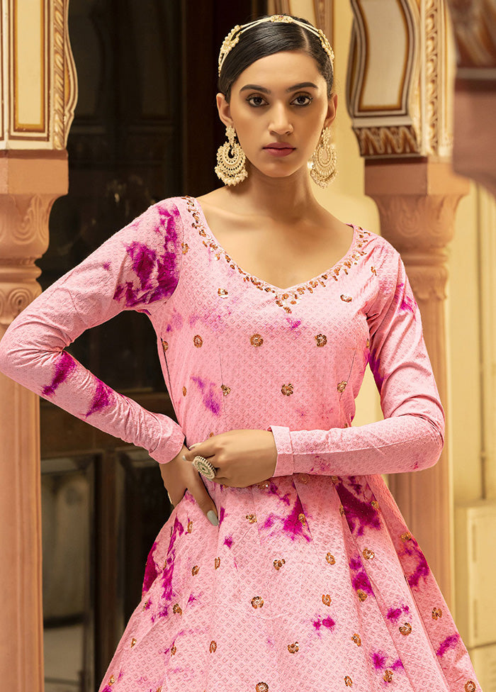 Pink Semi Stitched Cotton Gown