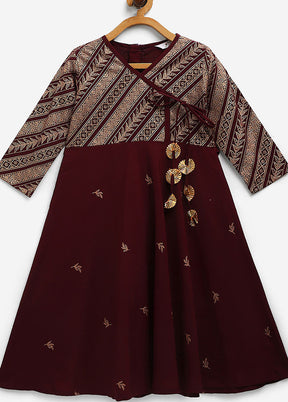 Wine Crepe Top For Girls - Indian Silk House Agencies