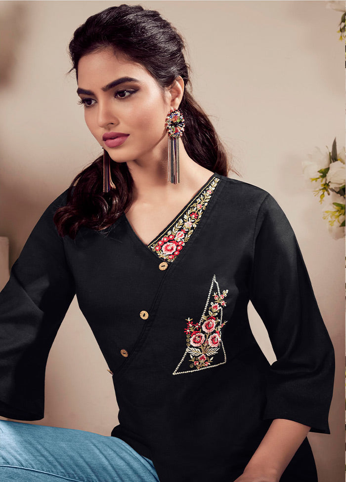 Black Readymade Cotton Short Kurti - Indian Silk House Agencies