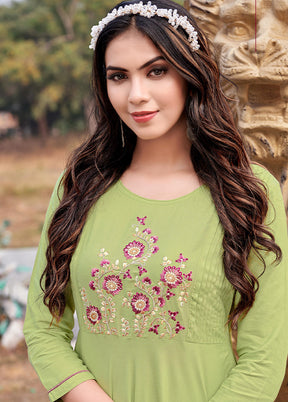 Pista Green Readymade Rayon Long Kurti