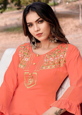 Peach Readymade Rayon Long Kurti - Indian Silk House Agencies