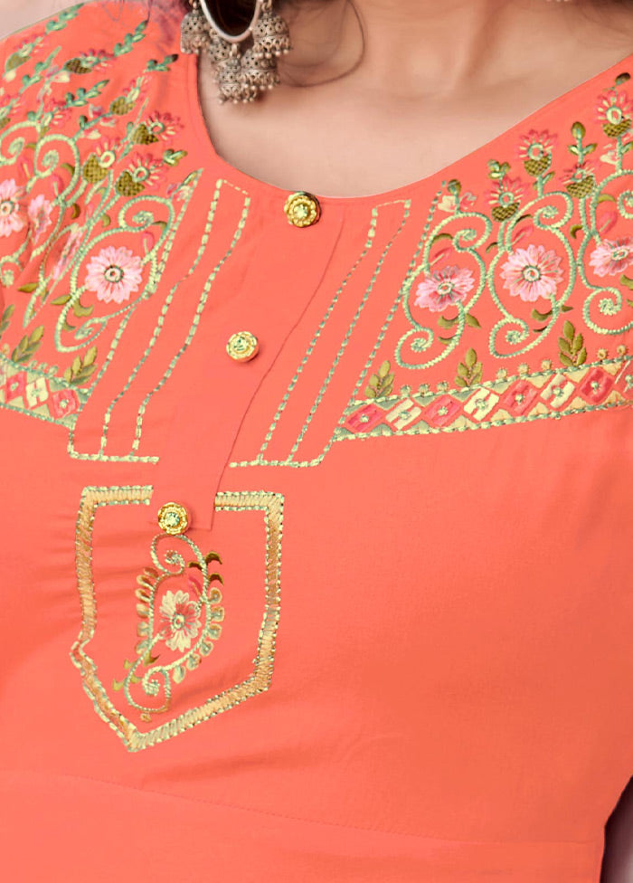 Peach Readymade Rayon Long Kurti - Indian Silk House Agencies