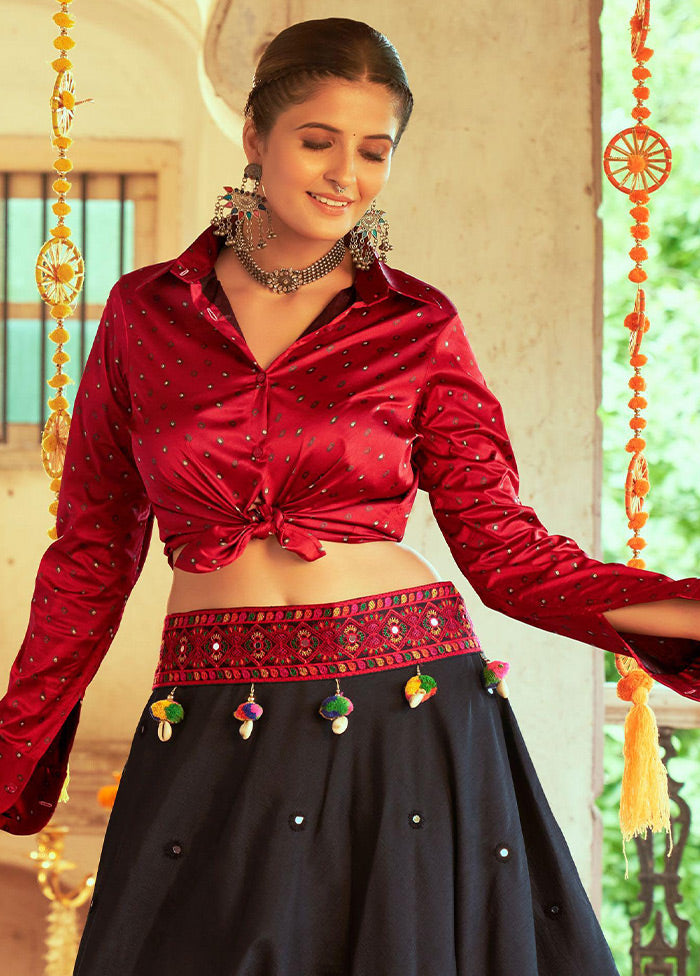 2 Pc Maroon Readymade Silk Lehenga Set